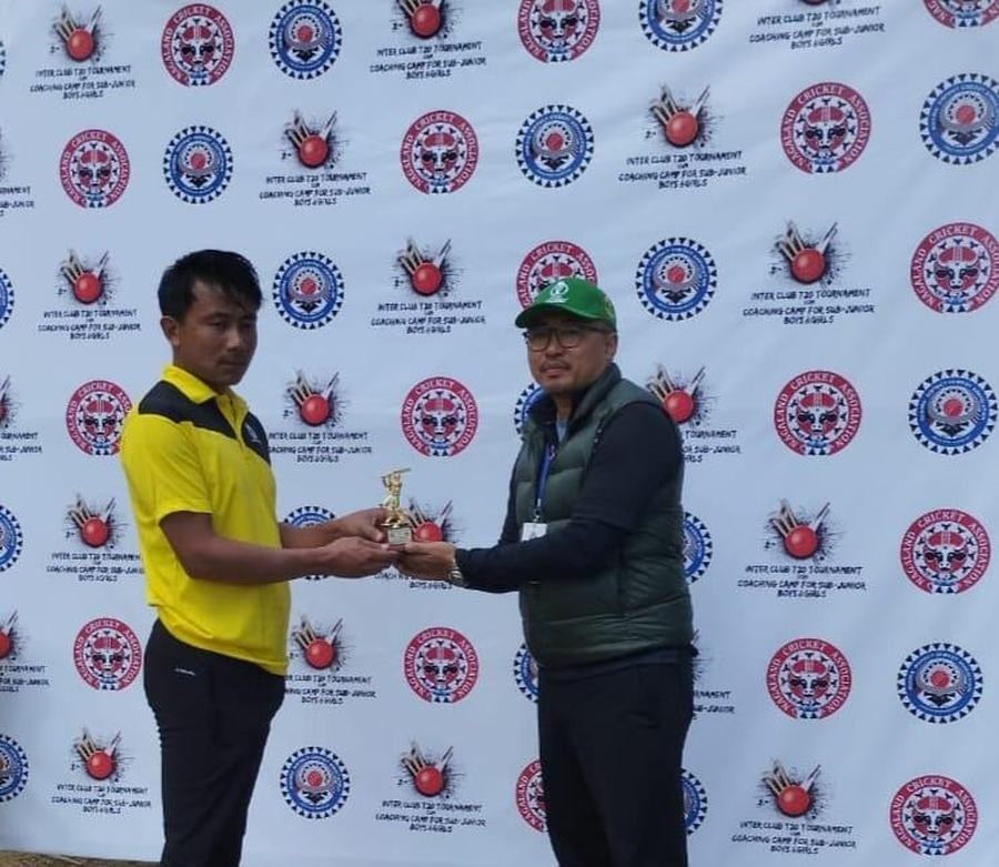 Man of the Match - Petekhrietuo of Pfuchatsumia Eagles. Trophy presented by Kohima District Cricket Association President Mengu Sakhrie.